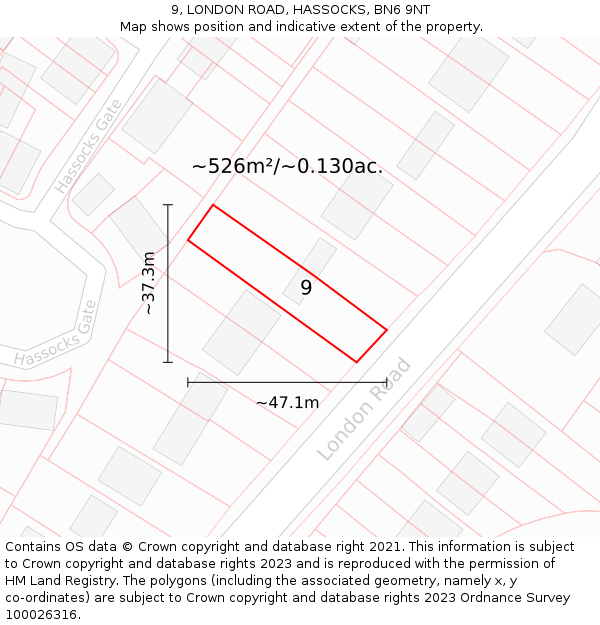 9, LONDON ROAD, HASSOCKS, BN6 9NT: Plot and title map