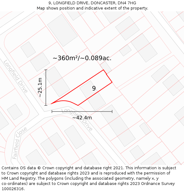 9, LONGFIELD DRIVE, DONCASTER, DN4 7HG: Plot and title map