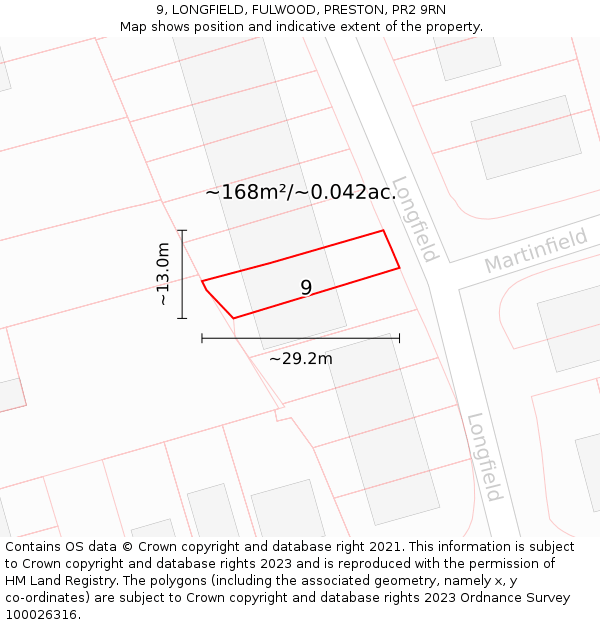 9, LONGFIELD, FULWOOD, PRESTON, PR2 9RN: Plot and title map