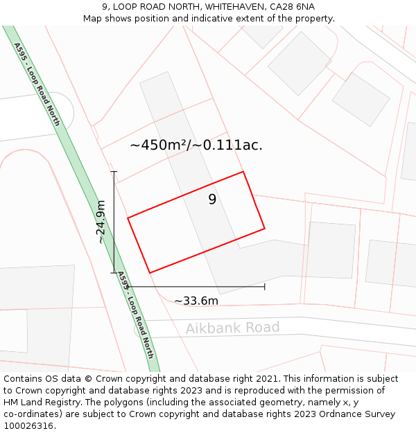 9, LOOP ROAD NORTH, WHITEHAVEN, CA28 6NA: Plot and title map