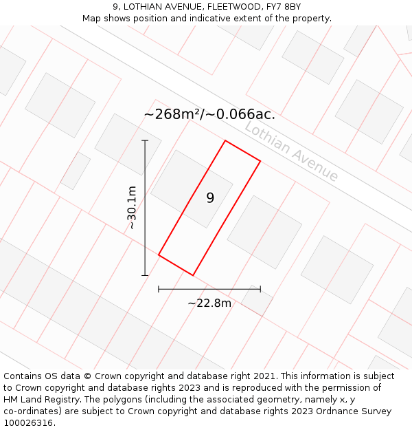 9, LOTHIAN AVENUE, FLEETWOOD, FY7 8BY: Plot and title map