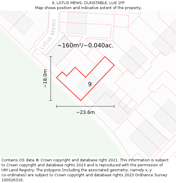 9, LOTUS MEWS, DUNSTABLE, LU6 1FP: Plot and title map