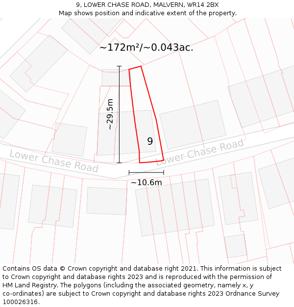 9, LOWER CHASE ROAD, MALVERN, WR14 2BX: Plot and title map