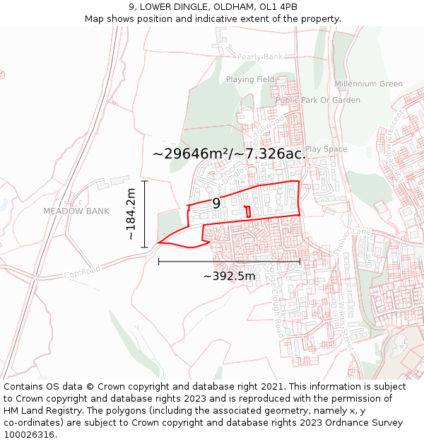 9, LOWER DINGLE, OLDHAM, OL1 4PB: Plot and title map