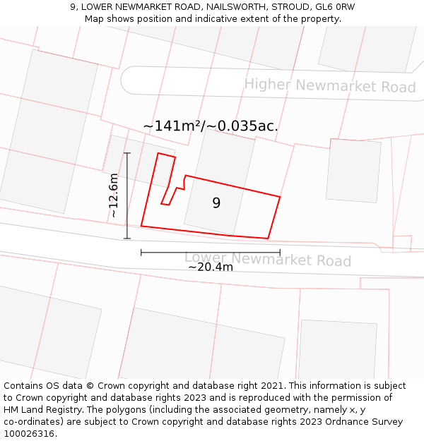 9, LOWER NEWMARKET ROAD, NAILSWORTH, STROUD, GL6 0RW: Plot and title map