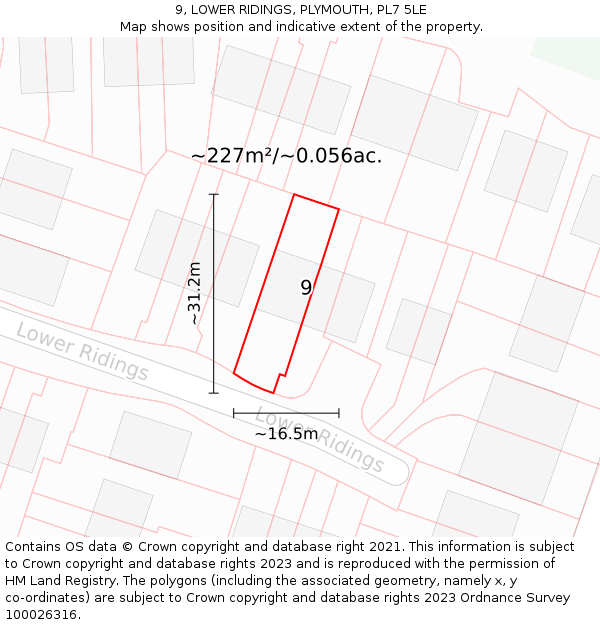 9, LOWER RIDINGS, PLYMOUTH, PL7 5LE: Plot and title map