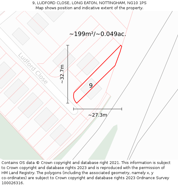 9, LUDFORD CLOSE, LONG EATON, NOTTINGHAM, NG10 1PS: Plot and title map