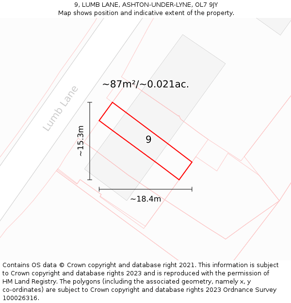 9, LUMB LANE, ASHTON-UNDER-LYNE, OL7 9JY: Plot and title map