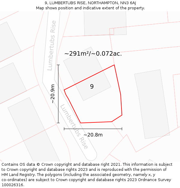 9, LUMBERTUBS RISE, NORTHAMPTON, NN3 6AJ: Plot and title map