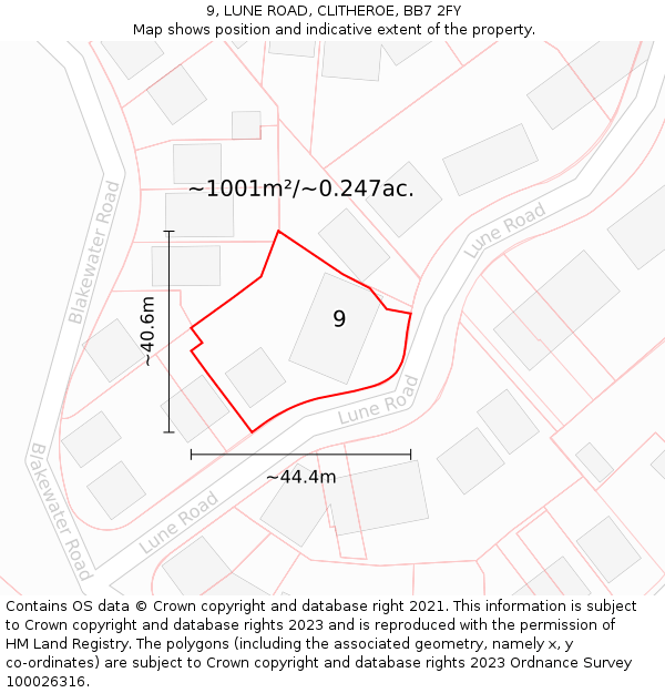 9, LUNE ROAD, CLITHEROE, BB7 2FY: Plot and title map