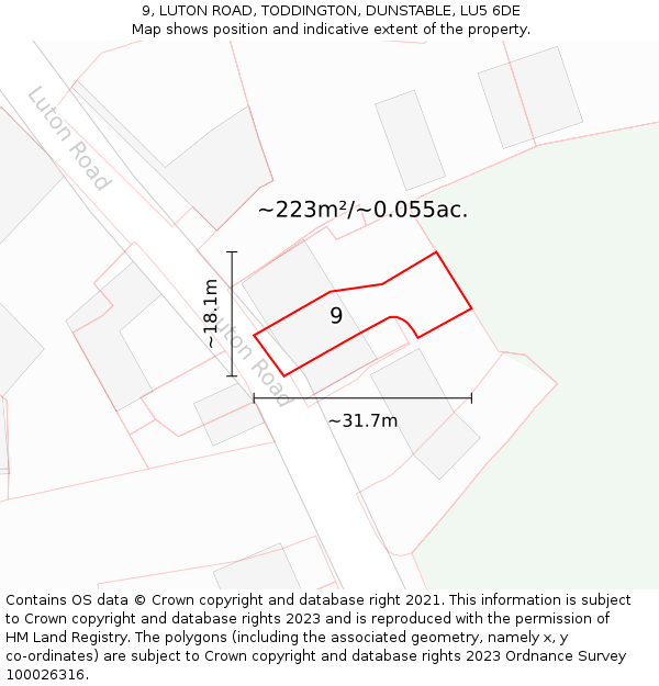 9, LUTON ROAD, TODDINGTON, DUNSTABLE, LU5 6DE: Plot and title map