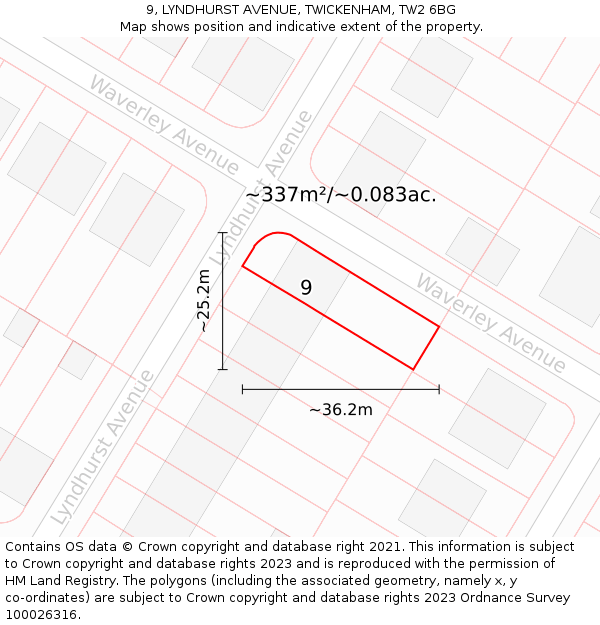 9, LYNDHURST AVENUE, TWICKENHAM, TW2 6BG: Plot and title map