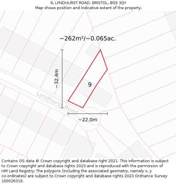 9, LYNDHURST ROAD, BRISTOL, BS9 3QY: Plot and title map