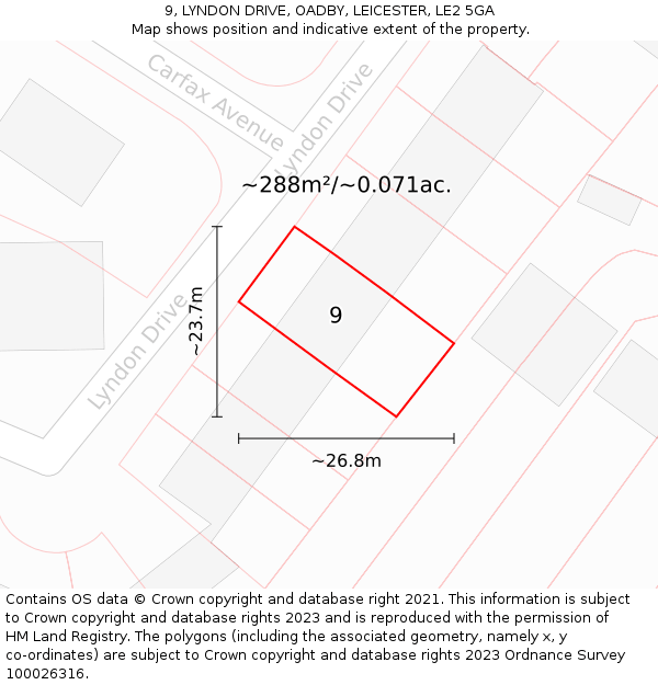 9, LYNDON DRIVE, OADBY, LEICESTER, LE2 5GA: Plot and title map