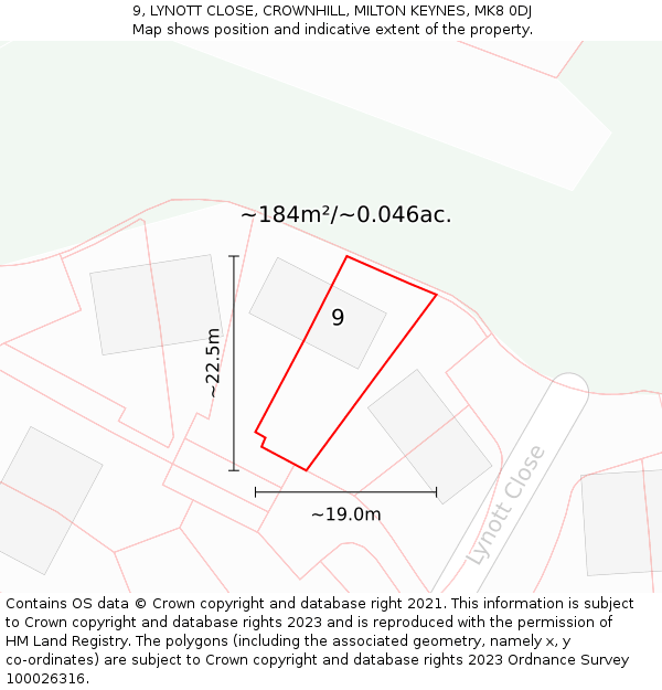 9, LYNOTT CLOSE, CROWNHILL, MILTON KEYNES, MK8 0DJ: Plot and title map