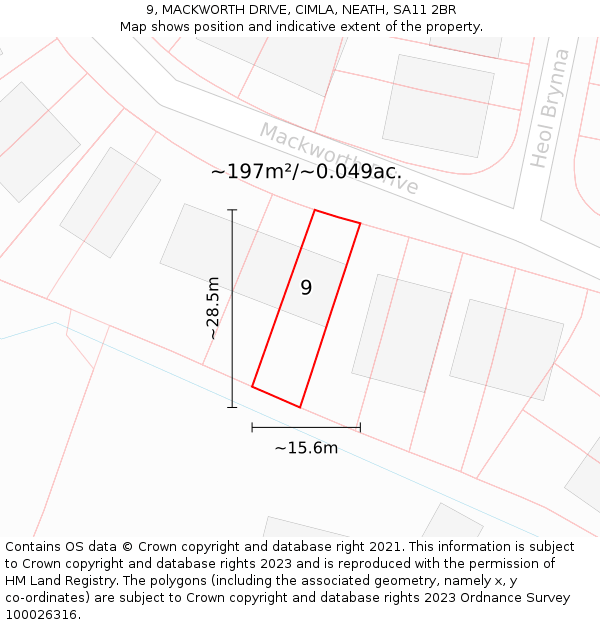 9, MACKWORTH DRIVE, CIMLA, NEATH, SA11 2BR: Plot and title map