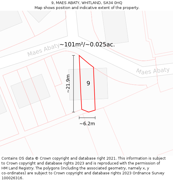 9, MAES ABATY, WHITLAND, SA34 0HQ: Plot and title map