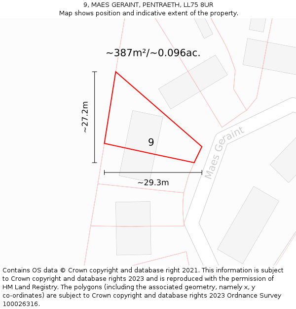 9, MAES GERAINT, PENTRAETH, LL75 8UR: Plot and title map