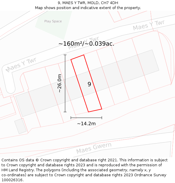 9, MAES Y TWR, MOLD, CH7 4DH: Plot and title map