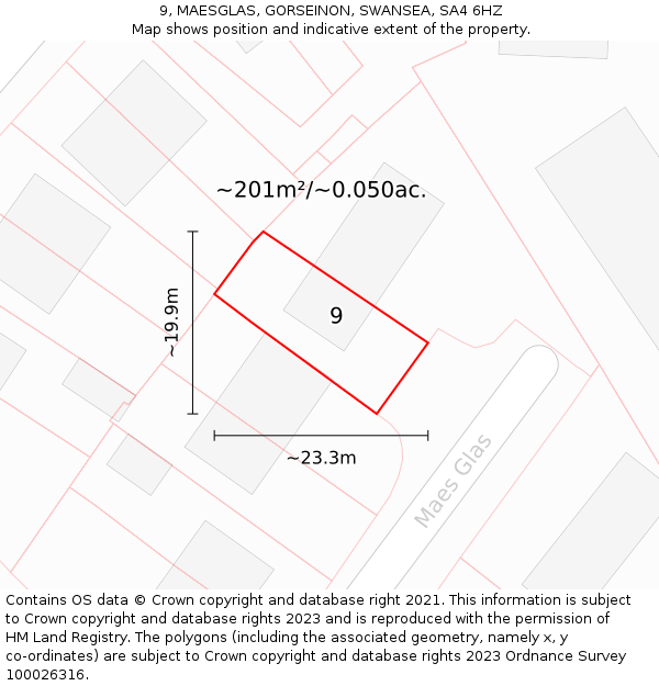 9, MAESGLAS, GORSEINON, SWANSEA, SA4 6HZ: Plot and title map