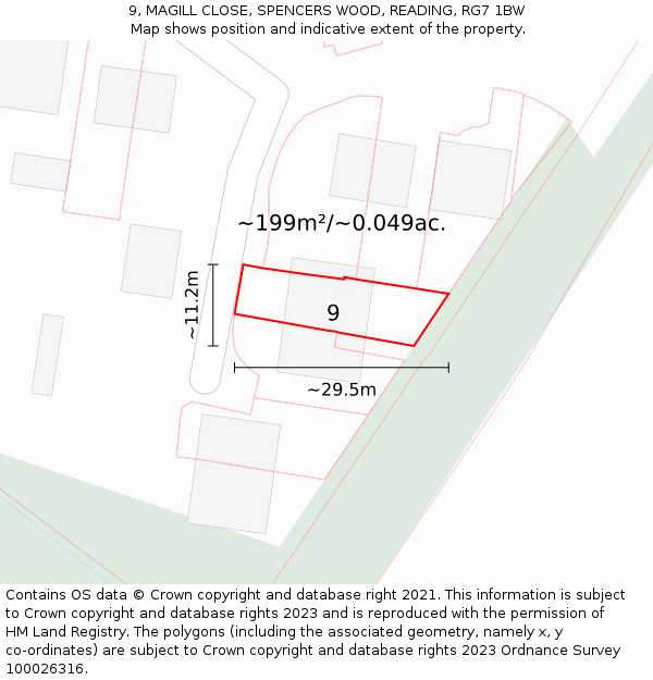 9, MAGILL CLOSE, SPENCERS WOOD, READING, RG7 1BW: Plot and title map