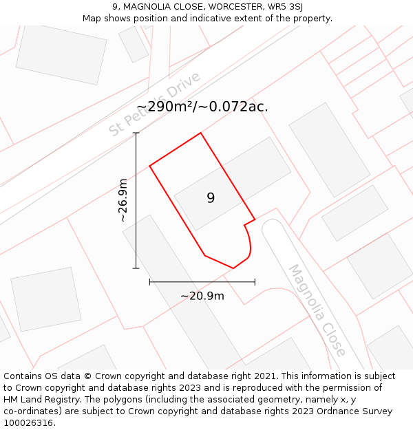 9, MAGNOLIA CLOSE, WORCESTER, WR5 3SJ: Plot and title map