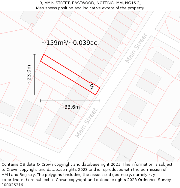 9, MAIN STREET, EASTWOOD, NOTTINGHAM, NG16 3JJ: Plot and title map