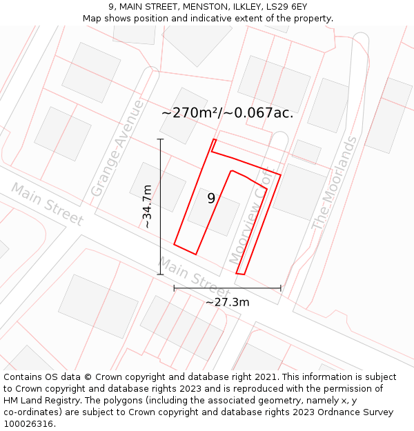 9, MAIN STREET, MENSTON, ILKLEY, LS29 6EY: Plot and title map