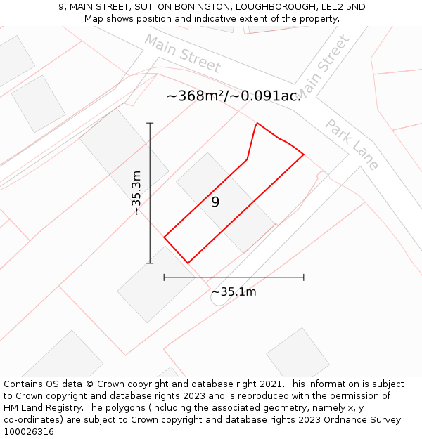 9, MAIN STREET, SUTTON BONINGTON, LOUGHBOROUGH, LE12 5ND: Plot and title map