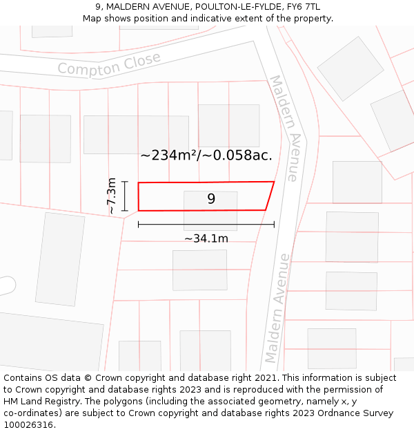 9, MALDERN AVENUE, POULTON-LE-FYLDE, FY6 7TL: Plot and title map