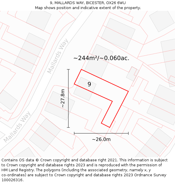 9, MALLARDS WAY, BICESTER, OX26 6WU: Plot and title map