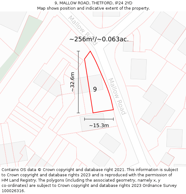 9, MALLOW ROAD, THETFORD, IP24 2YD: Plot and title map