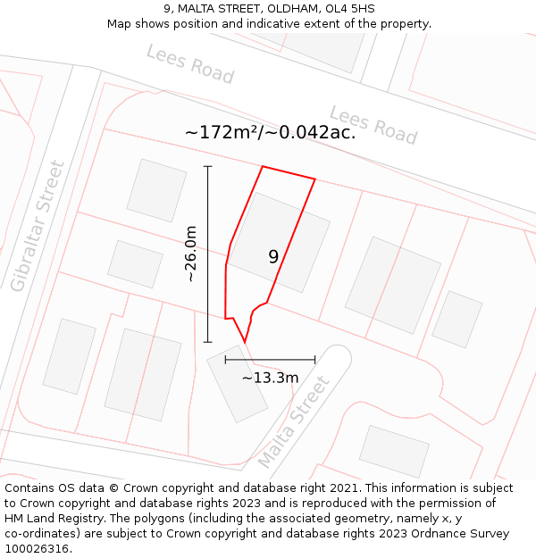 9, MALTA STREET, OLDHAM, OL4 5HS: Plot and title map