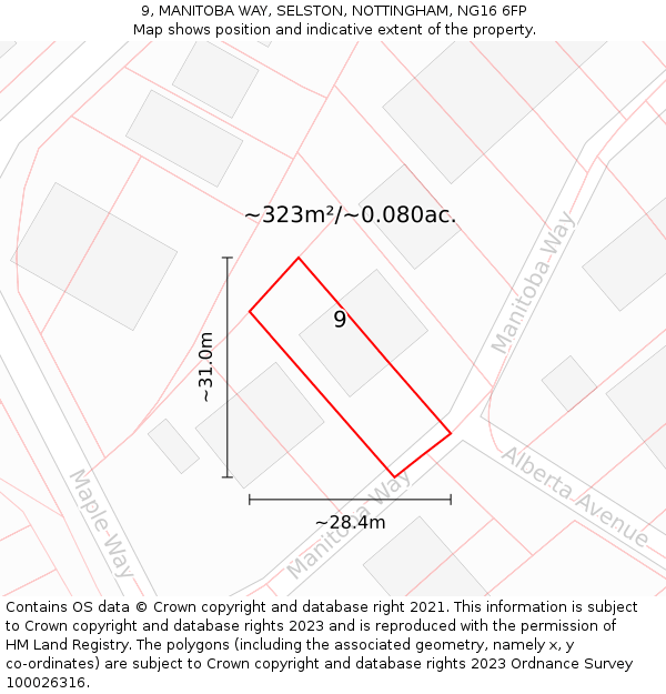 9, MANITOBA WAY, SELSTON, NOTTINGHAM, NG16 6FP: Plot and title map