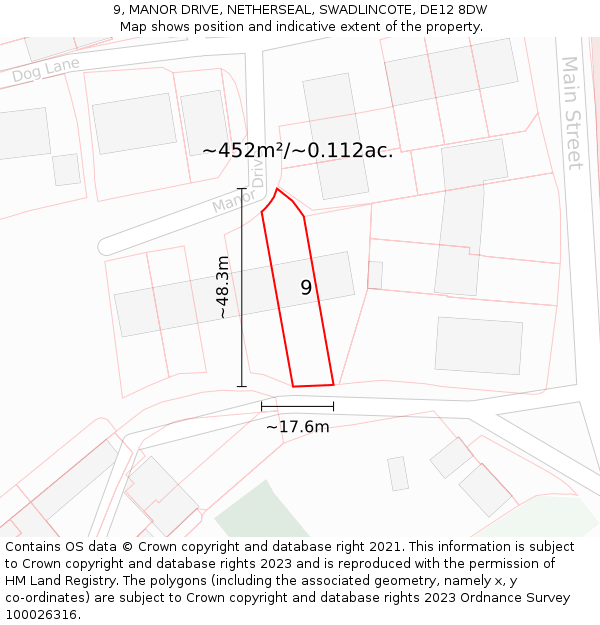 9, MANOR DRIVE, NETHERSEAL, SWADLINCOTE, DE12 8DW: Plot and title map