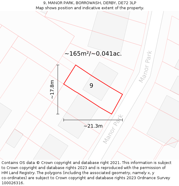 9, MANOR PARK, BORROWASH, DERBY, DE72 3LP: Plot and title map