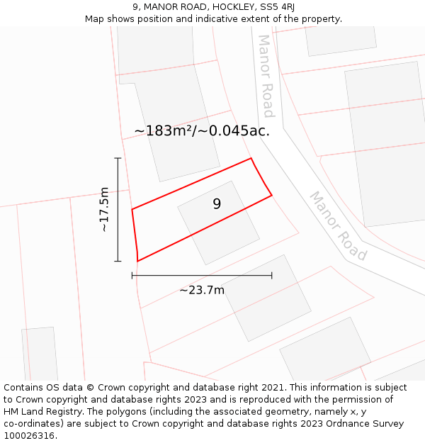 9, MANOR ROAD, HOCKLEY, SS5 4RJ: Plot and title map