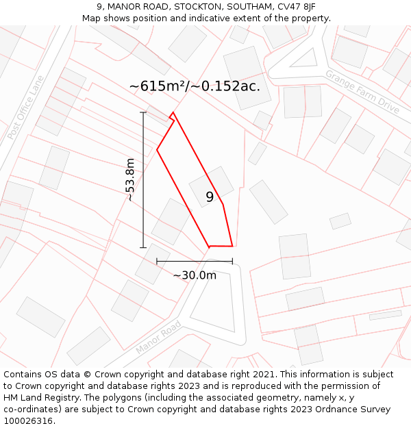 9, MANOR ROAD, STOCKTON, SOUTHAM, CV47 8JF: Plot and title map