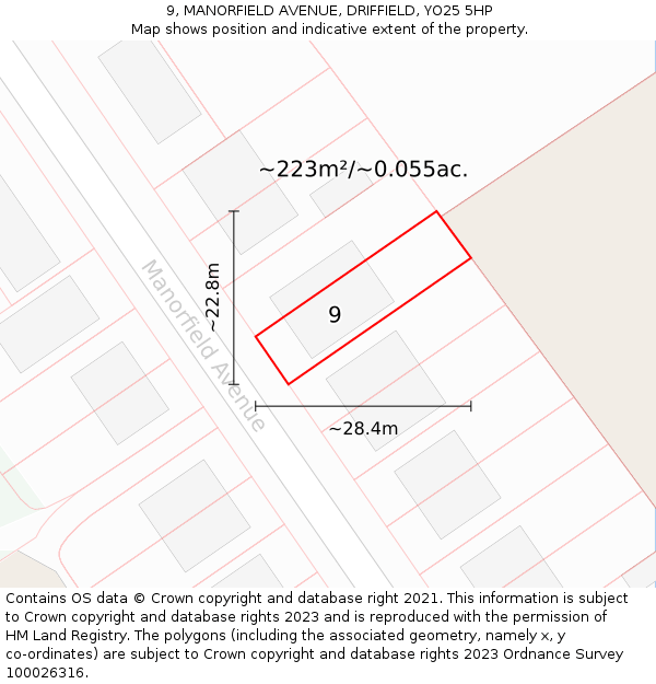 9, MANORFIELD AVENUE, DRIFFIELD, YO25 5HP: Plot and title map