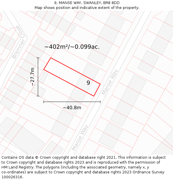 9, MANSE WAY, SWANLEY, BR8 8DD: Plot and title map