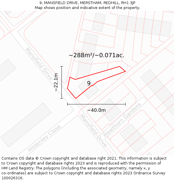 9, MANSFIELD DRIVE, MERSTHAM, REDHILL, RH1 3JP: Plot and title map