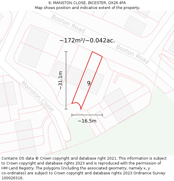 9, MANSTON CLOSE, BICESTER, OX26 4FA: Plot and title map