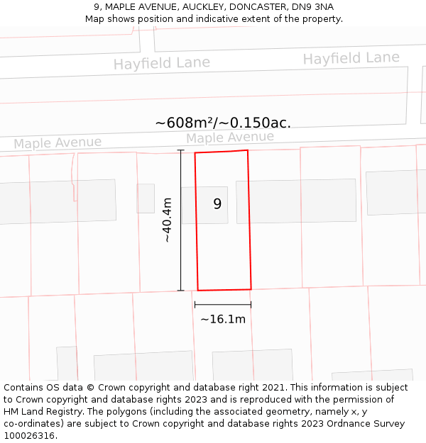 9, MAPLE AVENUE, AUCKLEY, DONCASTER, DN9 3NA: Plot and title map