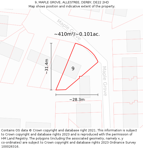 9, MAPLE GROVE, ALLESTREE, DERBY, DE22 2HD: Plot and title map