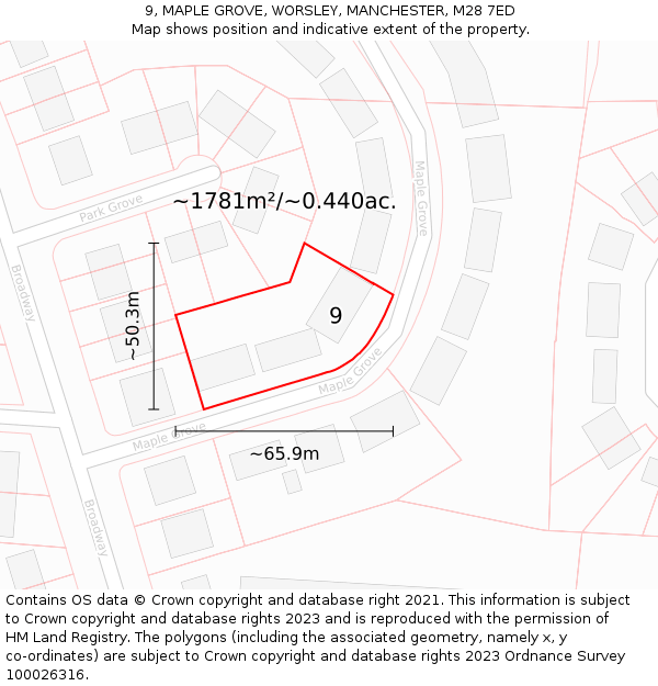 9, MAPLE GROVE, WORSLEY, MANCHESTER, M28 7ED: Plot and title map