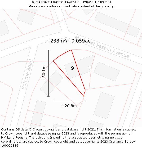 9, MARGARET PASTON AVENUE, NORWICH, NR3 2LH: Plot and title map