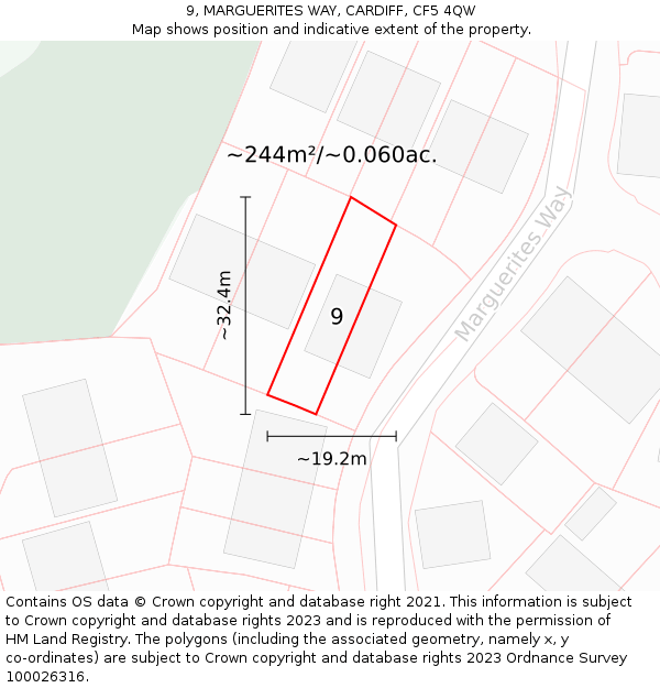 9, MARGUERITES WAY, CARDIFF, CF5 4QW: Plot and title map