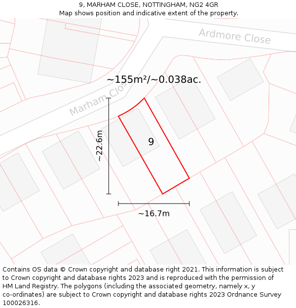 9, MARHAM CLOSE, NOTTINGHAM, NG2 4GR: Plot and title map