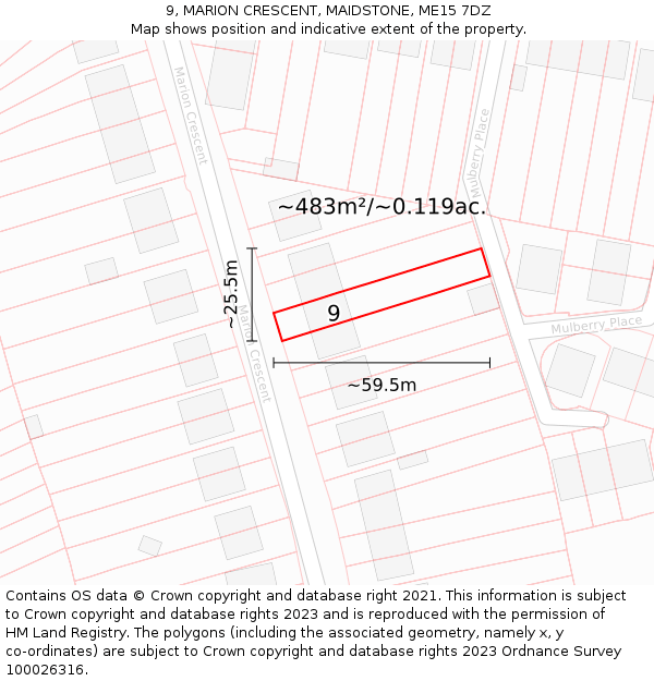 9, MARION CRESCENT, MAIDSTONE, ME15 7DZ: Plot and title map