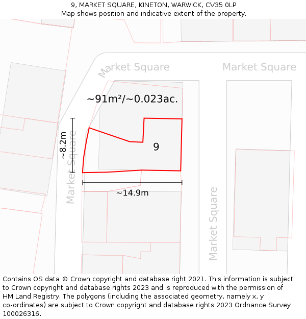 9, MARKET SQUARE, KINETON, WARWICK, CV35 0LP: Plot and title map